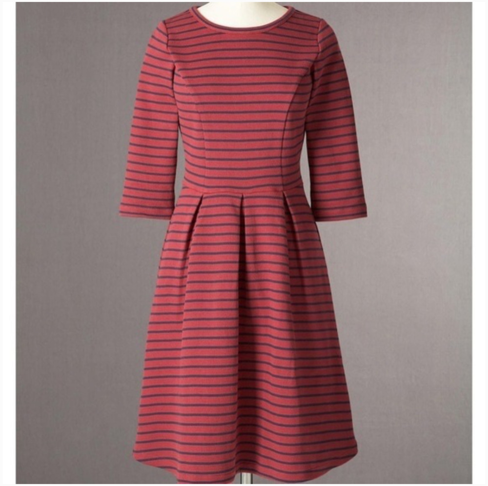 Boden Burgundy and Navy Long Sleeve Dress